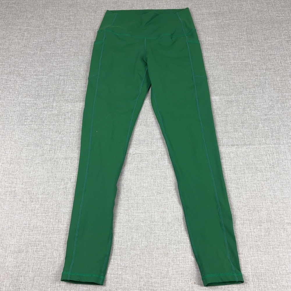 Buff Bunny Leggings Womens M Green Ankle Nylon Spandex High Rise Pockets Stretch